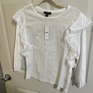 J. Crew Cream Flutter Sleeve Ruffled Blouse